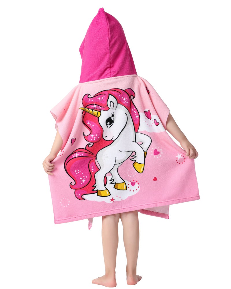 Athaelay Kids Hooded Poncho Towel for Girls, Toddlers Bath Beach Pool Swim Towels with Hood Cover-ups Swimwear (3D Unicorn with Bag) - Image 3